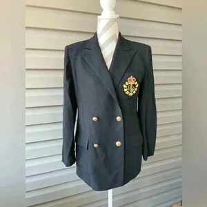 VTG Ralph Lauren Women’s Black Double Breasted Blazer 3D Crown Crest Sz 6P